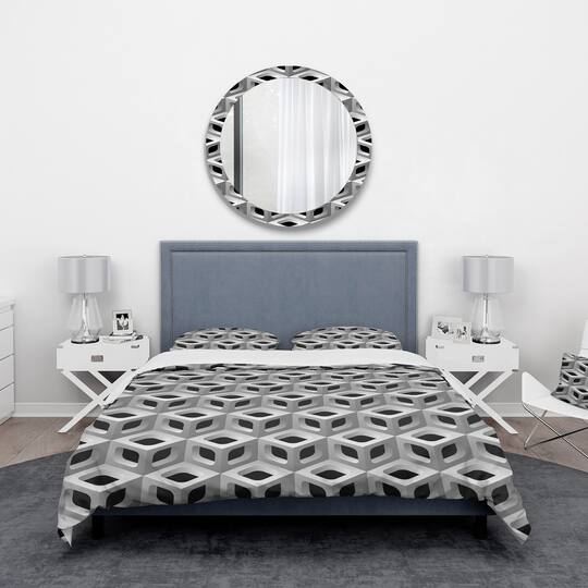 Designart '3D Lattice Pattern' Scandinavian Bedding Set - Duvet Cover & Shams